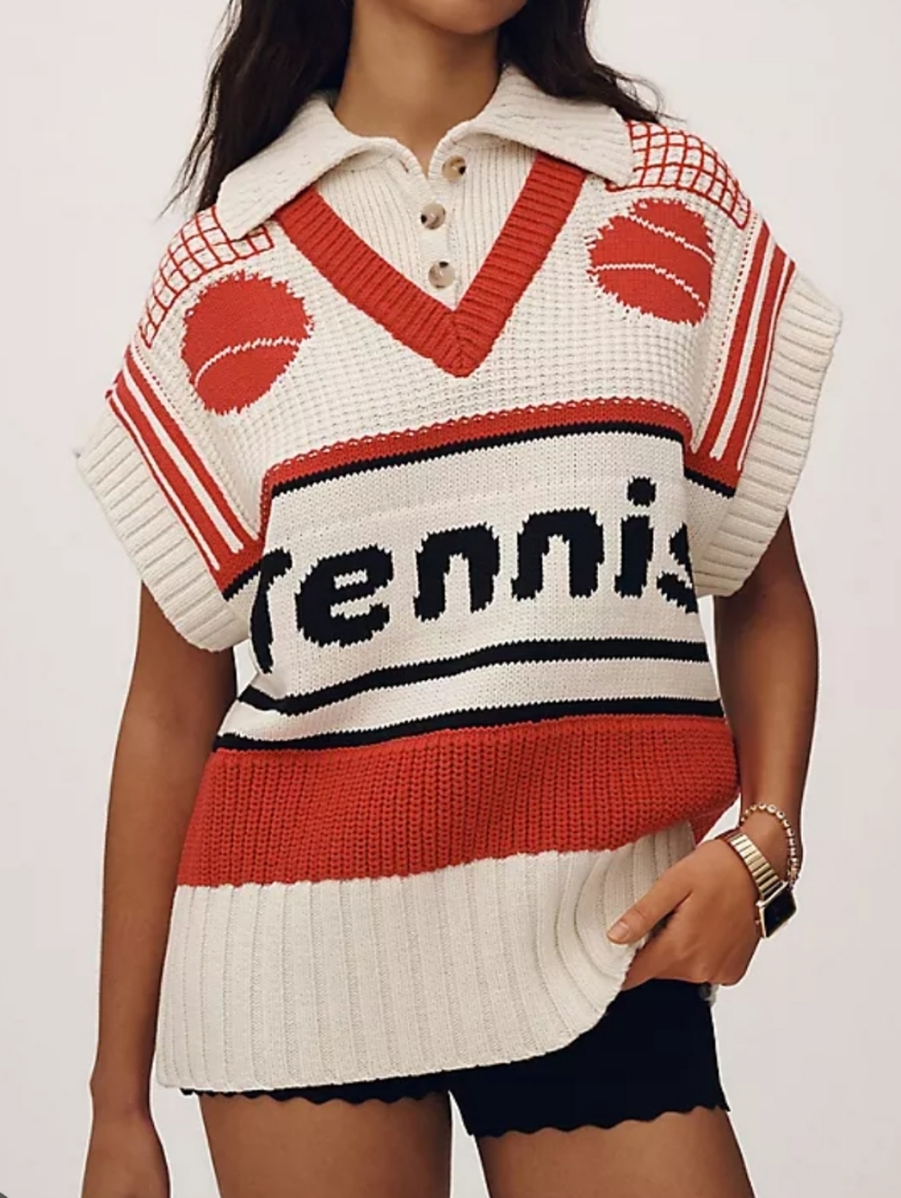 Anthropologie Maeve Tennis V Neck Button Up Twofer Sweater Vest
